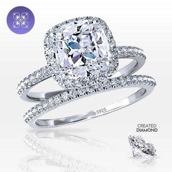 5 Carat Cushion Cut Lab Created Diamond Engagement Ring Bridal Wedding Ring Set - Picture 4 of 14